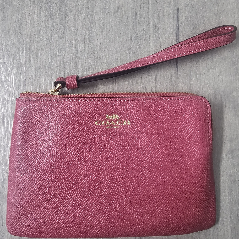 Coach Pink Leather Wristlet with Gold Logo